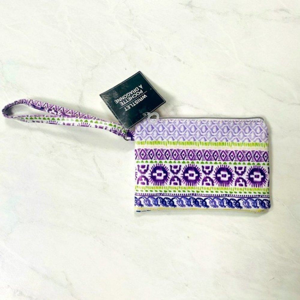 🌺4 Items $25🌺 Wristlet w Strap - Tribal / Ethic Vibe - Blue Purple Green NWT